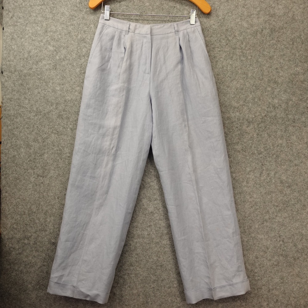 Brooks Brothers Irish Linen Pants Womens 4 SMALL Blue Pleated Trouser Cuff 27x29